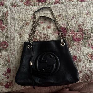 Gucci Black Shoulder Bag with Gold Chain